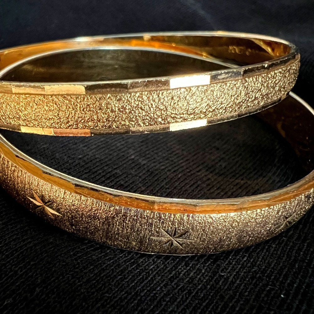 Vintage Pair Monet Gold-Tone Bangle Bracelets, 2.5" Diameter, Size Small